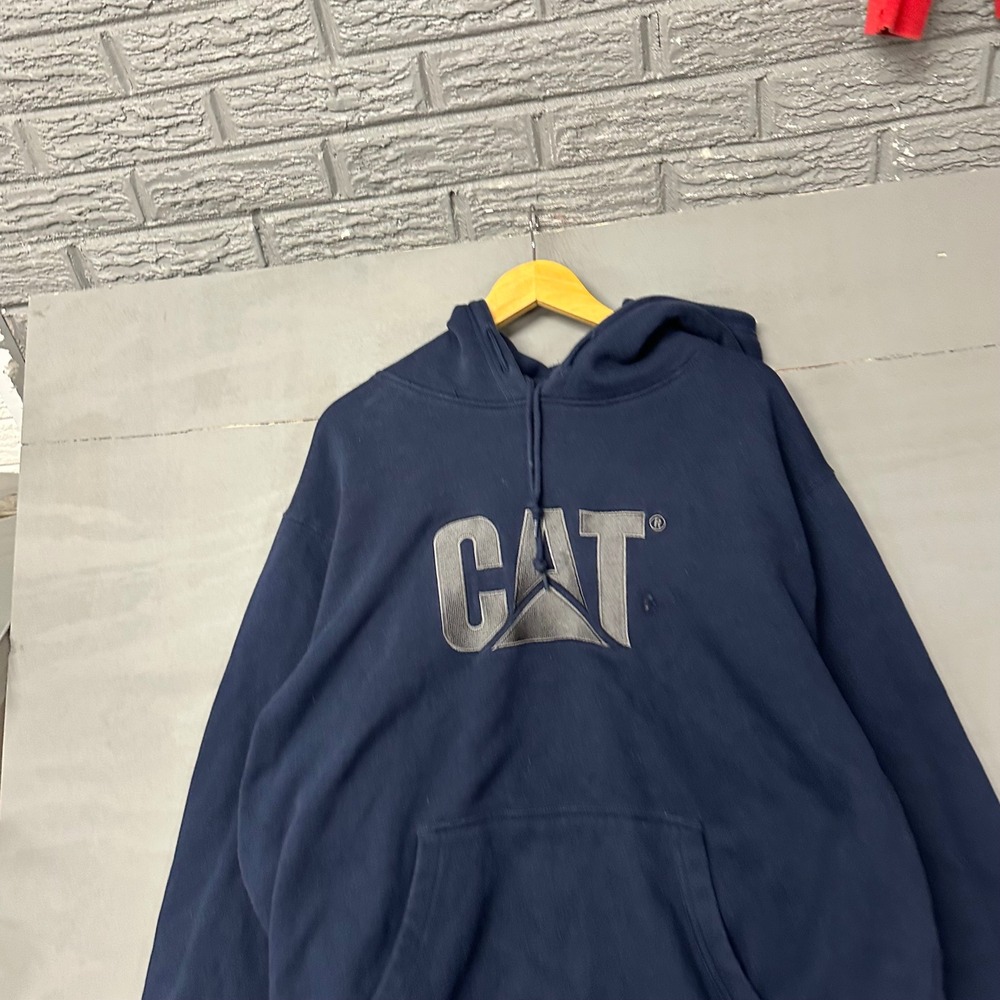Caterpillar CAT Navy Blue Graphic Logo Pullover Hoodie‎ Mens XXL Heavyweight